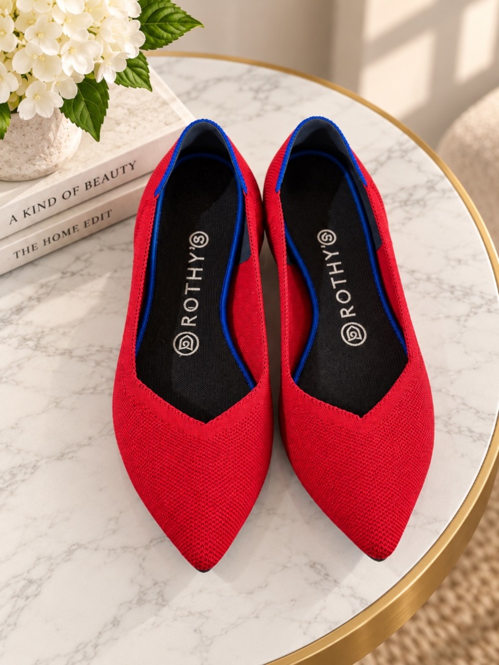 Rothy's Red Pointed Toe Flats Ballet Slip-on Shoes Size 8